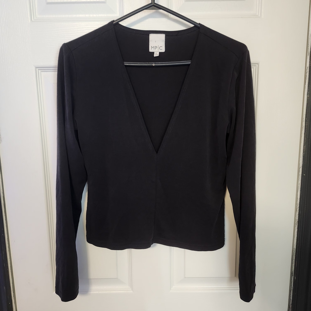 Black Long Sleeve V-Neck Top by MPC